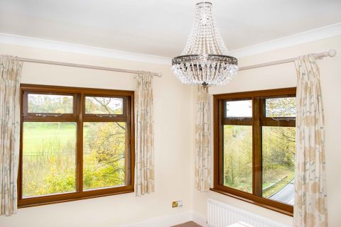 double glazed windows with chandelier